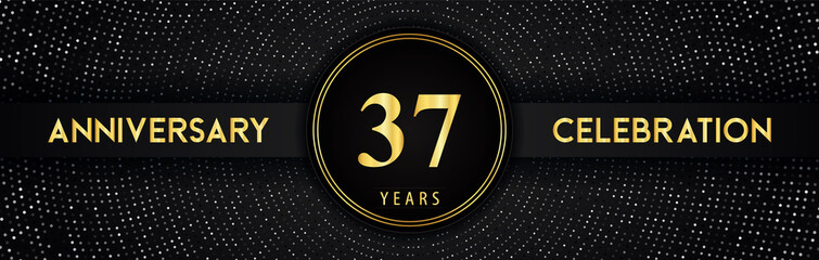 37 years anniversary celebration with circle frame and dotted line isolated on black background. Premium design for birthday party, graduation, weddings, ceremony, greetings card, anniversary logo.