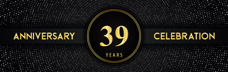 39 years anniversary celebration with circle frame and dotted line isolated on black background. Premium design for birthday party, graduation, weddings, ceremony, greetings card, anniversary logo.