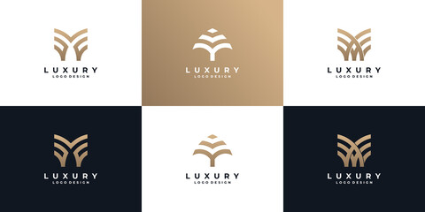 Fototapeta na wymiar set of luxury initial with flower combination logo design.