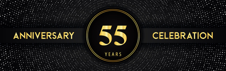 55 years anniversary celebration with circle frame and dotted line isolated on black background. Premium design for birthday party, graduation, weddings, ceremony, greetings card, anniversary logo.