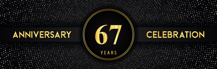 67 years anniversary celebration with circle frame and dotted line isolated on black background. Premium design for birthday party, graduation, weddings, ceremony, greetings card, anniversary logo.
