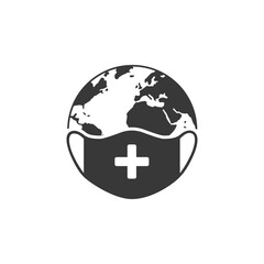 Earth planet with medical mask icon, wearing protectant and prevention of health in the world