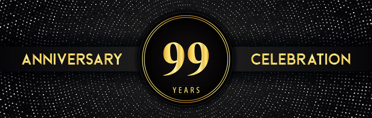 99 years anniversary celebration with circle frame and dotted line isolated on black background. Premium design for birthday party, graduation, weddings, ceremony, greetings card, anniversary logo.