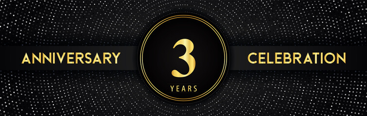 Fototapeta na wymiar 3 years anniversary celebration with circle frame and dotted line isolated on black background. Premium design for birthday party, graduation, weddings, ceremony, greetings card, anniversary logo.