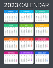 2023 Calendar - vector template graphic illustration - Monday to Sunday