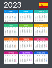 2023 Calendar - vector template graphic illustration - Spanish Version