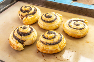 puff pastry poppy seads swirls. food concept