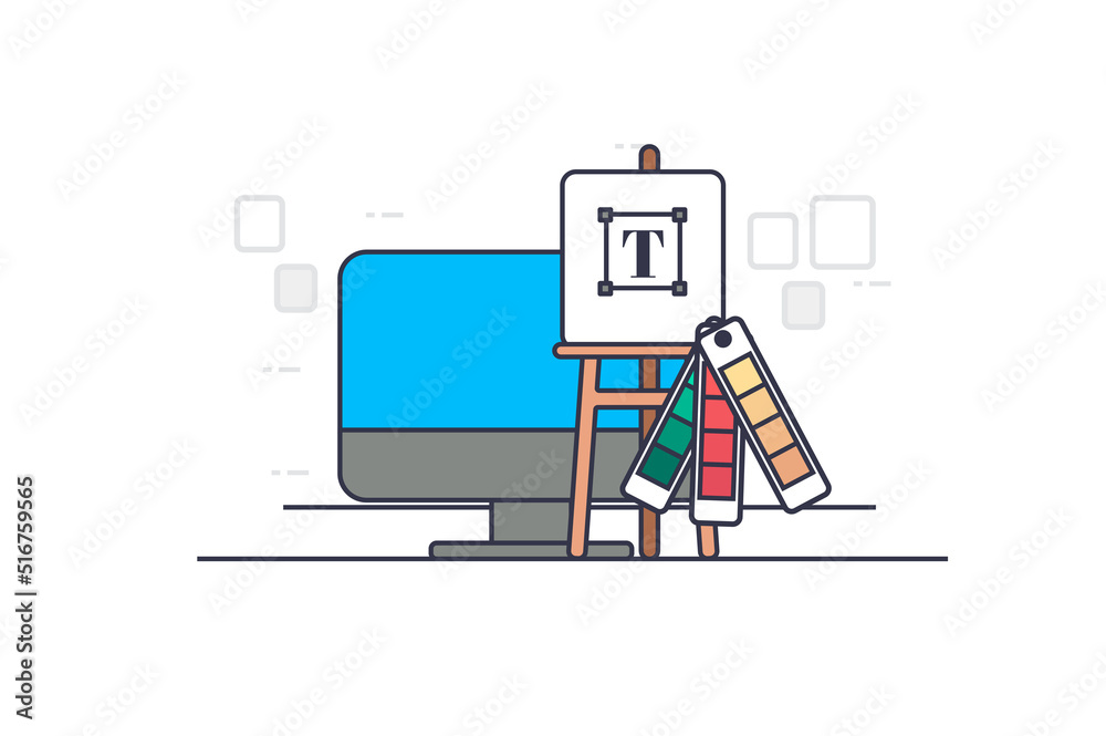 Fototapete designer studio concept in flat outline design. inspiration and creative work in art agency. vector 