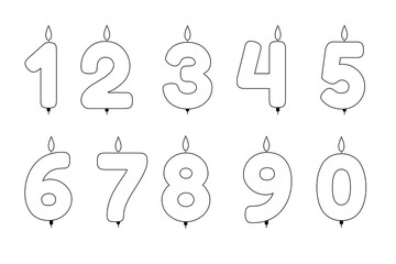 Cake candles with number of ages line style. Vector illustration