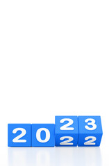 2023 best wishes for new year blue cube with empty white background