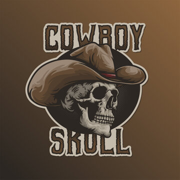 Vintage Cowboy Skull Head Mascot Vector Logo Illustration