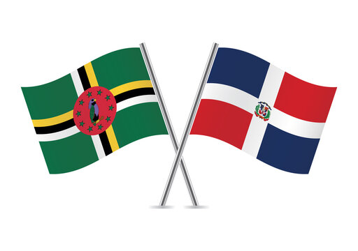 Dominica and the Dominican Republic crossed flags. Dominican and  Dominican Republic flag on white background. Vector icon set. Vector illustration.