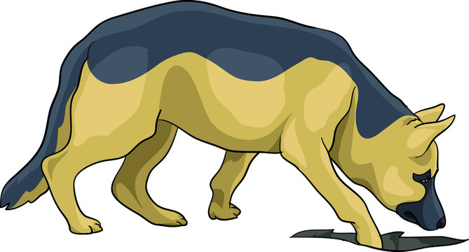 German Shepherd, wolfhound, digs a hole in the ground drawing vector illustration dog police lifesaver, lifeguard, 