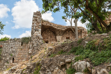 Fototapeta na wymiar The well-preserved remains of the Yehiam Crusader fortress at Kibbutz Yehiam, in Galilee, northern Israel