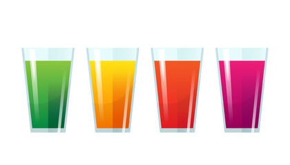Glasses with juice of different colors. Vector stock illustration