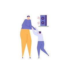 a father plays and dances with his son. enjoy music with family. quality time with family. character illustration concept design