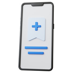 3d rendering black smartphone with a blue bookmark icon isolated
