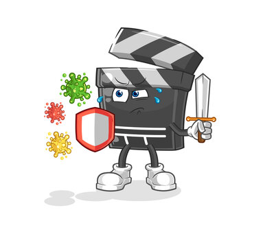 recommend clip art: clapboard against viruses cartoon. cartoon mascot vector