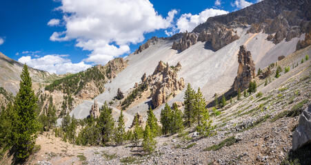 Queyras Natural Regional Park. Geologic rock formations of Casse Deserte on the Col d'Izoard famous...