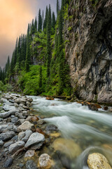 mountain river in the sunset, long exposure