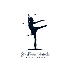 Fototapeta na wymiar Ballerina in the stars logo design template