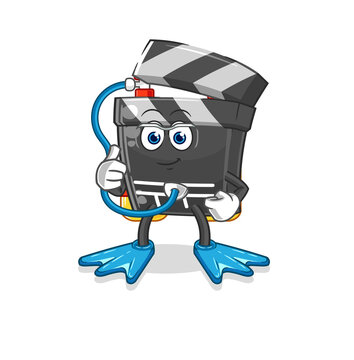 recommend clip art: clapboard diver cartoon. cartoon mascot vector