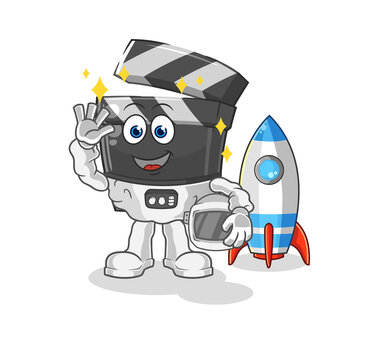 recommend clip art: clapboard astronaut waving character. cartoon mascot vector