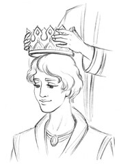 The laying of the crown on the head. Pencil drawing