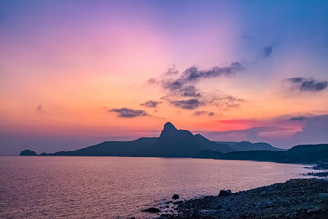 Aerial view of Nhat beach, Con Dao island, Ba Ria Vung Tau, Vietnam. Sunset beautiful