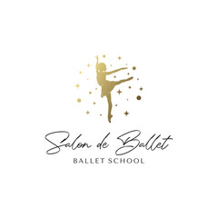 Gold ballerina studio logo design template