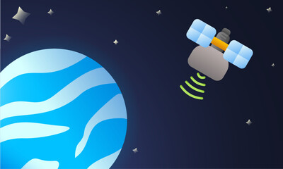Illustration of a space communications satellite orbiting a planet
