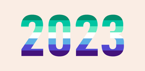 Happy New Year 2023. LGBTQ 2023 pride month with Gay flag colors. Vector symbol of pride month support