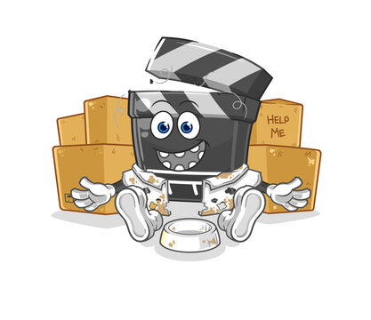 recommend clip art: clapboard homeless character. cartoon mascot vector