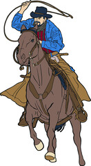 western cowboy riding horse action - obrazy, fototapety, plakaty