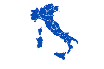 Italy Map blue Color on White Backgound