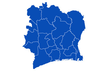 Ivory Coast Map blue Color on White Backgound