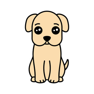 recommend clip art: Cute labrador puppy sitting with outline. Little yellow dog with big eyes. Cartoon character. T shirt design element. Shy beige canine. Adopt a dog save life idea. Vector illustration, flat, clip art.