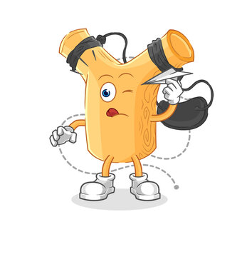 recommend clip art: slingshot with paper plane character. cartoon mascot vector
