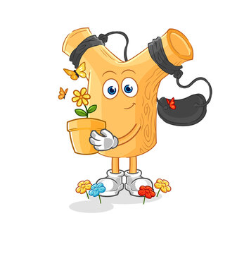recommend clip art: slingshot with a flower pot. character vector