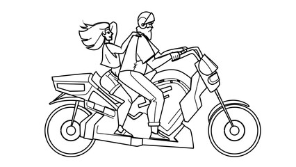 biker motorcycle vector. motorbike man and woman, rider on motor bike, leather jacket, rider and helmet biker motorcycle character. people black line pencil drawing vector illustration