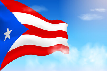 Puerto Rico flag in the clouds. Vector flag waving in the sky. National day realistic flag illustration. Blue sky vector.