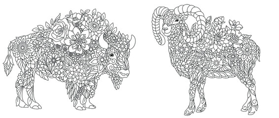 Bison and ram coloring pages