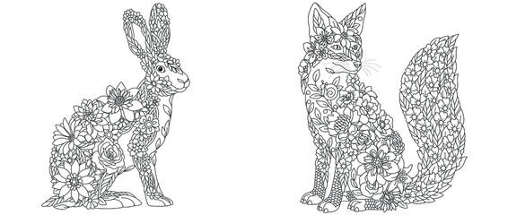 Rabbit and fox coloring pages