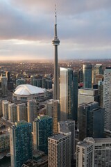 The CN Tower and Rogers Centre during a sunny day