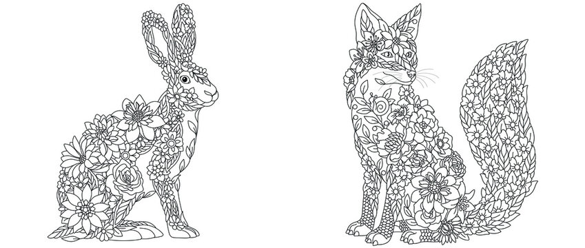 Rabbit and fox coloring pages