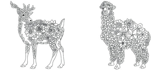 Deer and llama alpaca coloring pages