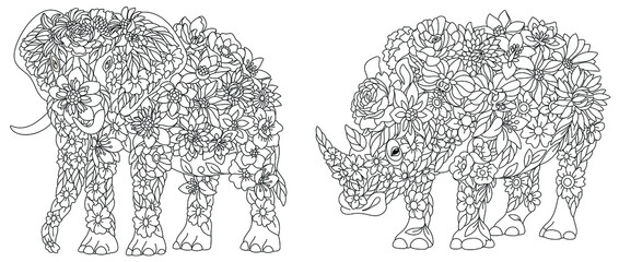 Elephant and rhino coloring pages