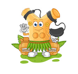 slingshot hawaiian waving character. cartoon mascot vector