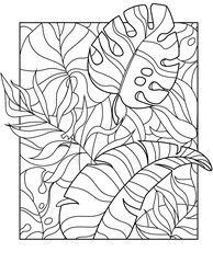 Coloring page for children, tropical leaves 