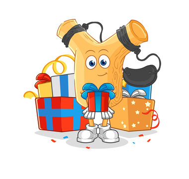 recommend clip art: slingshot give gifts mascot. cartoon vector